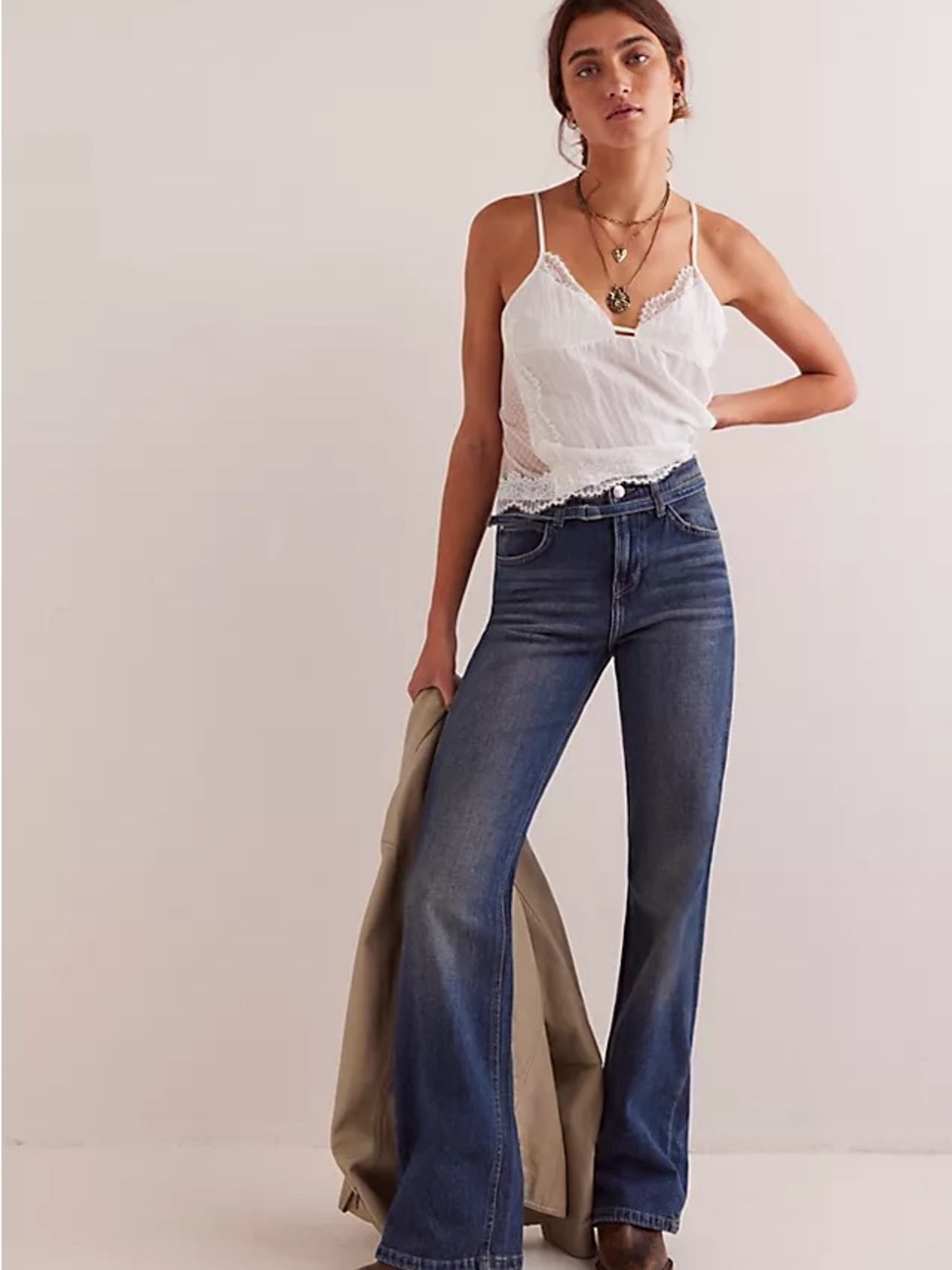 Free People Sabine Slim Straight Denim Jeans - Medium Blue Wash